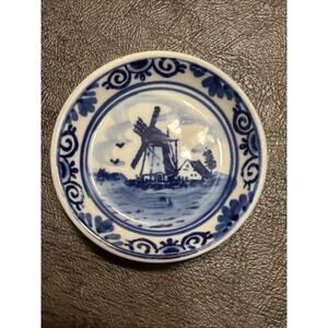 Delft Blue Vintage Handpainted 2 3/8” Miniature Plate Windmill EUC